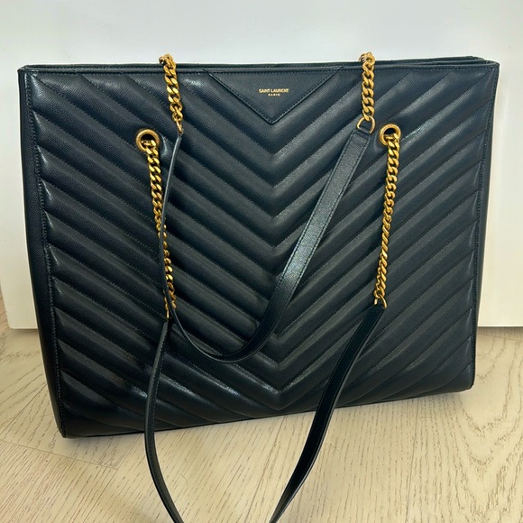 Authentic Black Saint Laurent Large Tribeca Chevron Bag - Picture 2 of 7